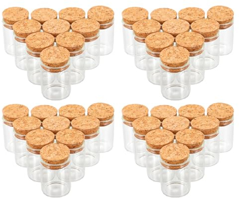 jojofuny Lot de 48 Mini Bouteilles en Verre Borosilicate 30mm X 40mm avec Bouchon en Liège, Bocaux à Souhaits Transparents pour Loisirs Créatifs, Mariage, Décoration et Rangement