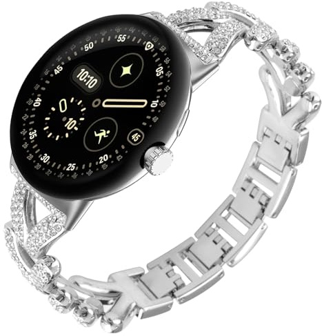 WoPail Metall Armband für Google Pixel Watch 5/4/3 41mm, Damen Rhinestones | für Google Pixel Watch 2/1, Edelstahl Ersatzband mit Brillanten Rhinestones