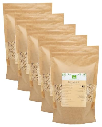 Erdnüsse Ungesalzen 5kg, Geröstete Erdnusskerne von Green Essence | Erdnusskerne 5 kg (5x1kg), Nüsse ohne Schale, ohne Salz und Öl, naturbelassen, ideal für Erdnussbutter, Backen 5 Kilogramm