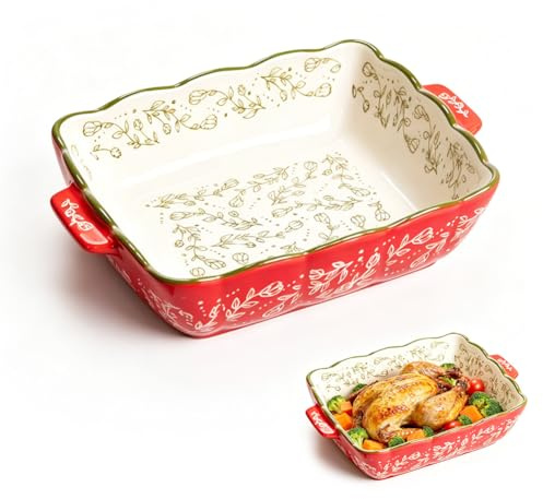 CEWROM Pirofila piccola in ceramica per 1-2 persone, vintage, per lasagne, per lasagne, tiramisù, casseruole da cucina (20 x 17 x 5 cm)