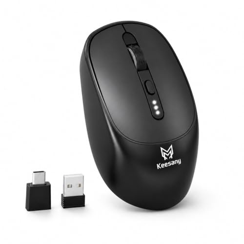 Keesany Wireless Rechargeable Mouse | Battery Indicator | 2.4G Silent Portable Mouse | 4-Level DPI Adjustable (800/1200/2400/3200) | For Laptops, PC-Black