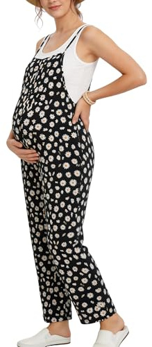 FEOYA Pregnancy Wide Leg Jumpsuit Maternity Baggy Loose Dungarees Casual Overalls Rompers Long Pants with Pocket S-XL