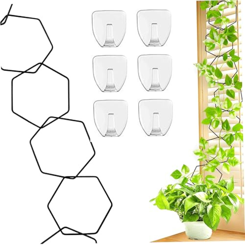 Neptuiby Traliccio a catena per piante rampicanti da interni, 18 pezzi/set di tralicci esagonali per edera Pothos, supporto creativo fai da te per piante rampicanti con ganci, nero giardino esterno.