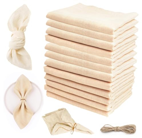 Stoffservietten Beige 12 Stück Servietten Stoff Baumwolle, Leinen Servietten Für Tischdekoration 42x42 cm, Tischservietten Abwaschbare Servietten für Hochzeit Geburtstag Restaurant Partys