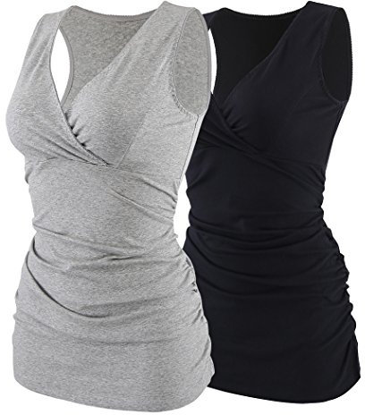 ZUMIY Still-Shirt/Umstandstop, Schwangeres Stillen Nursing Schwangerschaft Top Umstandsmode Unterwäsche, Black grey/2-pk, L
