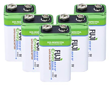 Fuji Enviromax Super Alkaline 9V Batteries - No Harmful PVC & Heavy Metals Used, Long Lasting, Powerful 9V Battery for Smoke Detectors & Alarms (Pack of 5)