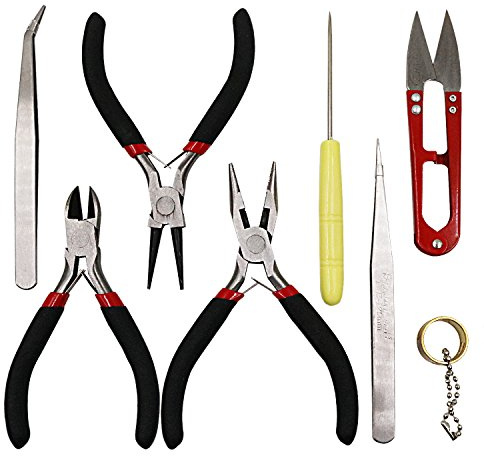 NIUPIKA Jewellery Pliers Set Jewelry Making Tool Kit Jewelers Repair Tools Wire Cutters Includes Needle Nose Pliers, Wire Cutter Pliers, Round Nose Pliers, Tweezers, Scissors, Jump Rings