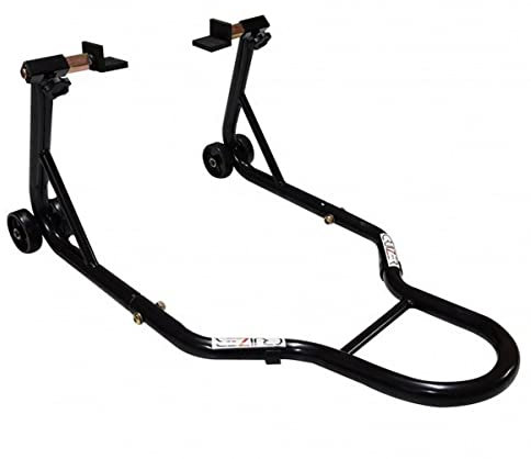 Cruizer Béquille arrière rouge avec fixations à plaques pour moto avec barres de renfort latérales réglables et 4 roues sous-jacentes