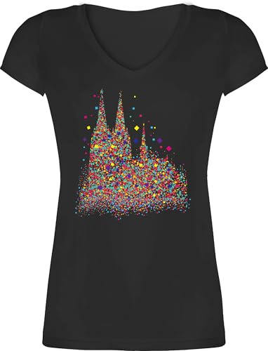 Shirtracer - T-Shirt Damen V Ausschnitt - & - Kölner Dom Konfetti I Karneval I Fasching