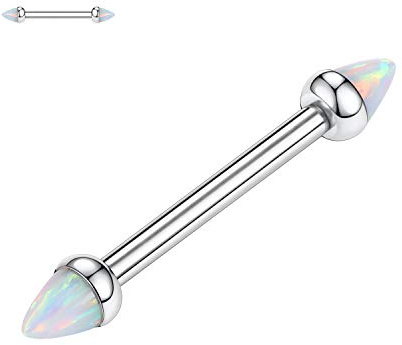 hengkaixuan G23 Titano Pezones Barra Larga 14G Anillos de Pezón con Rosca Piercing de Cuerpo de Ópalo Joyería para Mujeres, Metal