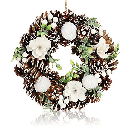 COM-FOUR® Türkranz Weihnachten - Adventskranz mit Zapfen, Beeren, Puscheln und Blüten - Dekokranz - Weihnachtsdeko - Tischkranz - Weihnachtskranz