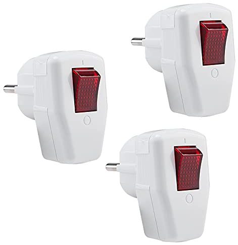 HITRENDS Schuko Stecker 3 Stücke, Schutzkontakt-Stecker mit schalter, Winkelstecker mit Schalter, IP20 Innenbereich 250V (16A), Weiß