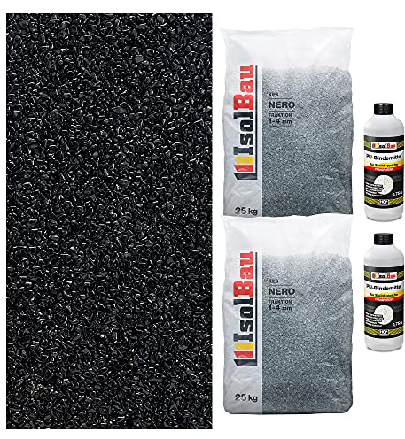 Isolbau Steinteppich Aussen Komplettset Marmorkies 50kg + Bindemittel bis 5m² Nero 1/4mm Epoxidharz, Terassenboden, Natursteinboden Marmorkies Bodenbelag, Steinboden, Marmorstein, Innen Außen
