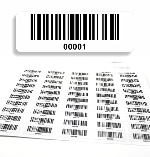 beihaasnatuerlich Etichette per codici a barre 00001-01000, 5 cifre, 1000 pezzi 50 x 17 mm, etichette per inventario prestampate, autoadesive, prodotto in Germania