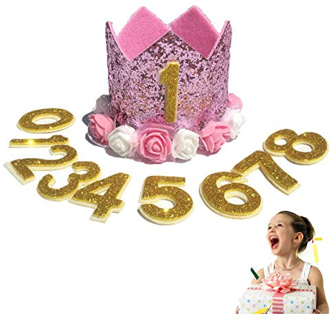 SZQIUNUBI Krone Baby Geburtstagskrone Birthday Crown Baby Stirnband Prinzessin Krone Hut Haarband Prinzessin Haarschmuck Krone mädchen Geburtstag mit Austauschbaren Nummern 0-8（11 Stück）