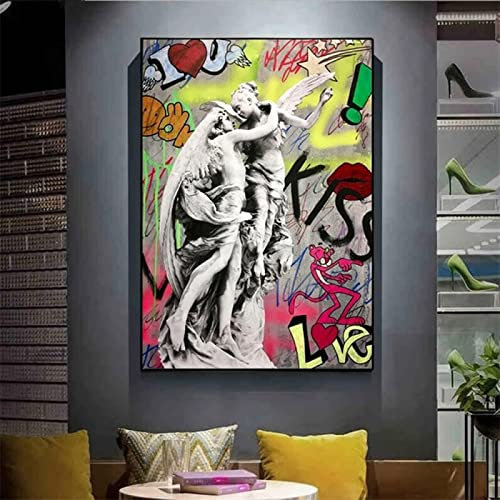 QITEX Wand Deko Bild Luxus Pop GemäldeGraffiti Skulptur poster & kunstdrucke Straße Gips Statue Engel Leinwand Bild Vintage Wand Gemälde Bild Raum Dekor 30x40cm ohne Rahmen