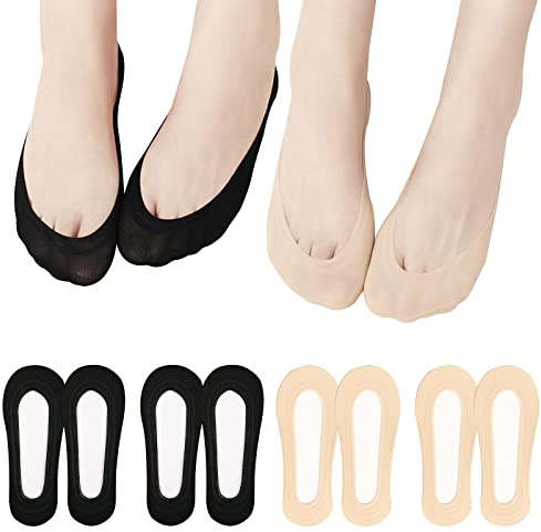 Füßlinge Damen, Ballerina Socken Damen Rutschfeste Invisible Socks Sneaker Socken Unsichtbare Sockn für Hohe Absätze Bootsschuhe (DE/NL/SE/PL, Numerisch, 35, 38, Regular, Regular, Schwarz+Nackt)