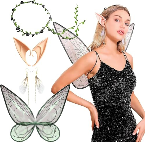 JeVenis Ailes de fée pour Filles Ailes de Papillon pour Princesse Ailes de Costume pour Halloween Decoration Anniversaire Fee (Noir)