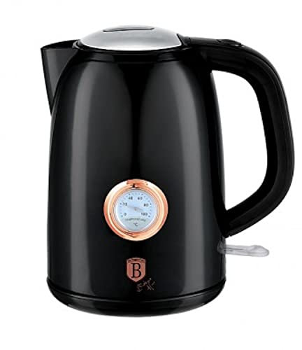 Berlinger Haus, Bouilloire électrique avec thermostat 1,7L, Collection Black Rose, Indicateur d'eau, s'éteint automatiquement, Lumière ON/OFF, Filtre amovible et lavable, Rotation à 360 °