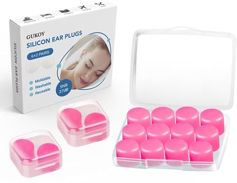 Tapones de silicona para dormir, reutilizables, impermeables, con cancelación de ruido, protección auditiva para dormir, cortar, nadar, aviones, conciertos, 27 dB más alta SNR (rosa)
