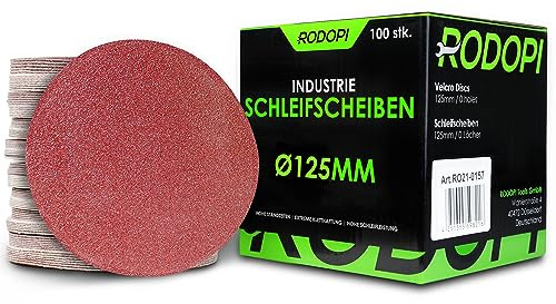RODOPI RedDevil Lot de 50 disques abrasifs Velcro 125 mm Grain 40-320 pour ponceuse excentrique non perforée en corindon en zirconium