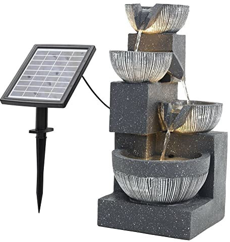 Fontana da Giardino per Esterni Fontana a Ciotola da Giardino a 4 Livelli Fontana in Resina Retroilluminazione a LED Cascata da Esterno a Cascata Cascate Fontane per Cortile Domestico Decoration