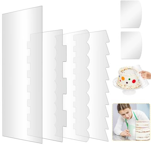 AFASOES 6 Pcs Raspador Tarta Reposteria Acrilico Raspadores Pastel Espátula para Alisar Pasteles Espatula para Torta Espatula de Acrilico Espatula Pasteleria Rasqueta para Masa Tarta Pasteles, Grande