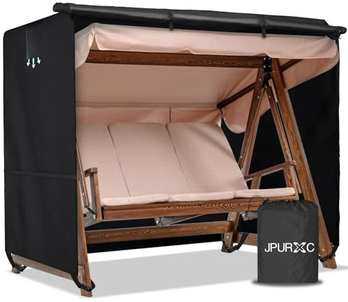 JPURXC Schutzhülle hollywoodschaukel 3-4 sitzer wasserdicht, 600D Oxford Gartenschaukel Abdeckplane für Gartenschaukel, Winterfest UV-Beständiges - mit 2 Reißverschlüssen - schwarz (180 * 125 * 160)