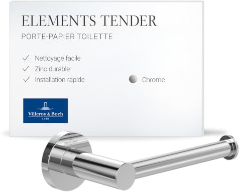 Villeroy & Boch Elements Tender Porte-Papier Toilette, Rond – Chrome | Sans couvercle, pour un montage mural facile, en zinc, TVA15101400061