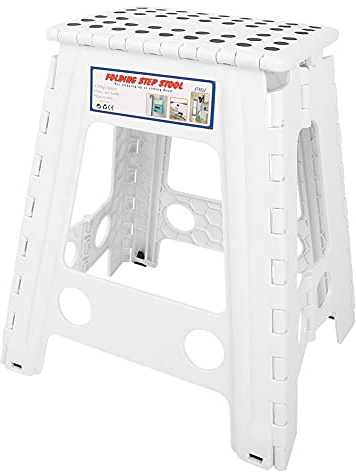 Ejoyous Tritthocker Klappbar 45cm, Klapphocker Faltbarer Hocker Klappbar Falthocker Badhocker Klappstuhl Fußhocker mit Punkten Antirutsch-Klappstuhl für Erwachsene (schwarzer Punkt
