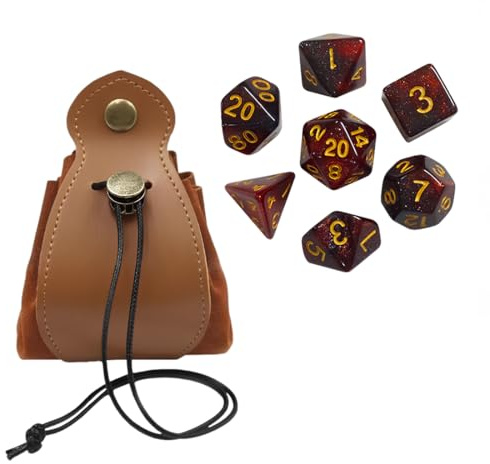 ZOKJSW Dadi poliedrici con Punto Glitter Set Con tasca portaoggetti in pelle Giochi da Tavolo per Rpg Dungeons e Dragons Pathfinder DNG MTG