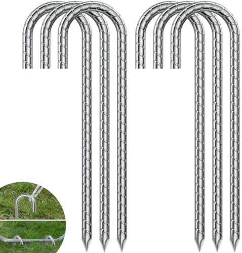 Flintronic 6PCS Anclajes de Suelo, 8MM de Espesor, Galvanizados Anclajes para Suelo, Piquetas de Acero para Tienda de Campaña, Fijación para Camping, en Forma de J, Estables