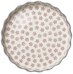 Tranquillo Quicheform aus Steinzeug mit handgestempeltem Print Grau/Rot Retro, Ø27 x 4 cm