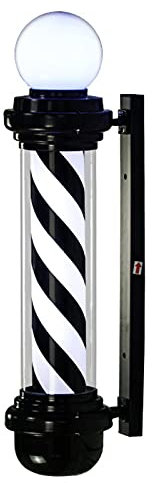 Poste De Peluquería LED De 68 Cm, Lámpara De Peluquería Giratoria, Lámpara De Pared Impermeable con Rayas Rojas, Blancas Y Azules, Adecuada para Peluquerías, Salones De Belleza,Black White