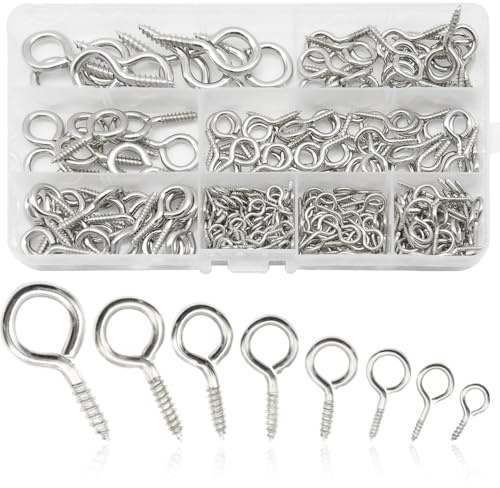 Hocansen 280 Stück Ösenschraube, Metall Hakenschrauben Silber 19x9mm Größen Auge Schrauben für Schmuckherstellung, Cork Top Flaschen und DIY Handwerk(YJQZ/8 Größen)