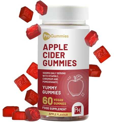 Vegane Apfelessig-Gummibärchen | Apfelgeschmack | Hochdosiert 1000 mg mit Vitamin C, Chrom und Granatapfel | Natürlicher Apfelessig | Gentechnikfrei, glutenfrei und gelatinefrei von Prowise