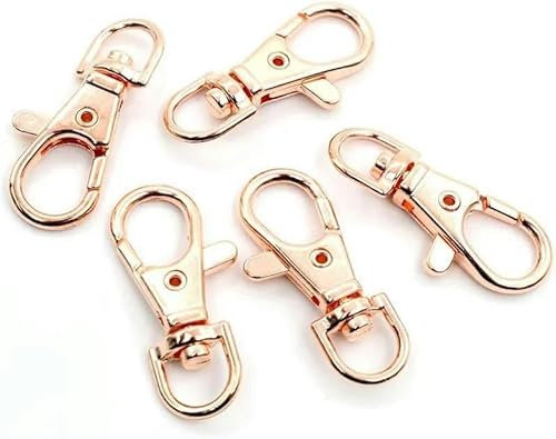 10 Stück drehbarer Schlüsselanhänger mit Karabinerverschluss, Schmuckzubehör, Karabinerhaken für Taschen, Hundeschnalle, Karabinerhaken, Taschenaufhänger, Roségold, 17 x 38 mm