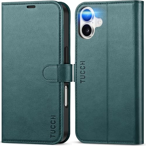 TUCCH Wallet Case with 4 Card Holders for iPhone 16 (6.1), Teal Blue | RFID Blocking, Viewing Stand, Shockproof TPU, Premium PU Leather, Magnetic Closure, Foldable Folio Flip Cover
