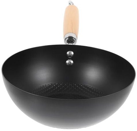 COLLBATH Iron Wok Small Wok 20cm Uncoated Mini Cast Iron Frying Pan Household Kitchen Cookware for Gas Stove Everyday Stir-fry Cooking Pot