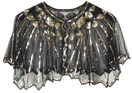 Damen Umschlagtücher Stola für Abendkleid Vintage Boutique Wraps Pailletten Stola mit Perlen und Pailletten, 1920s Retro Schal Hochzeit Party Flapper Abendparty Umhang Gatsby Kostüm Accessoires