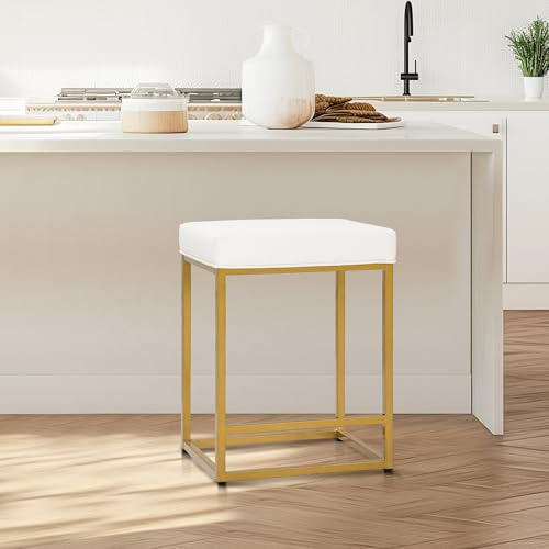 ALPHA HOME Tabouret de bar, hauteur de comptoir avec repose-pieds, chaise de bar pour petit déjeuner en cuir PU sans dossier, chaise de cuisine, de salle à manger, de café pour intérieur et extérieur