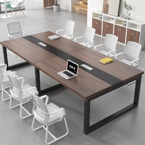 LYXWGRZD Mesa de conferencias for 12 Personas, Mesa de Entrenamiento Rectangular, Mesa de reuniones con Patas de Metal, Mesa de seminarios for Oficina en casa, Sala de reuniones(Brown)