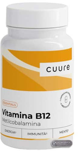 Vitamina B12 Vegan 1000 mcg - CUURE - 4 mesi, 120 capsule - Forma Metilcobalamina - Altamente Assimilabile - Sistema Immunitario e Nervoso, Anti-Fatica - Supporto Energia, Concentrazione