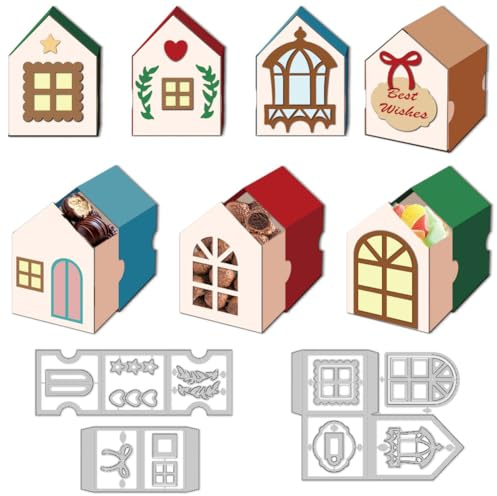 DELORIGIN 3D House Cutting Dies Gift Box Hollow Card Making Die Stencil Carbon Steel Die Cuts Scrapbooking Embossing Template Dies for Greeting Cards Craft Paper Album Invitation Decor