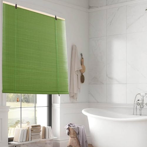 Zhixubah Naturale Tenda a Rullo in Bamboo Verde Tapparella Bamboo Avvolgibile Tende A Rullo Oscuranti Anti-UV Traspirante Tende da Sole in Bambu con Lift Tende Decorative per Partizione(W130xH180cm)