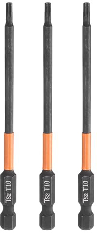 sourcing map Lot de 3 embouts de tournevis à tête Torx T10 de 100 mm de long avec tige hexagonale magnétique inviolable 6 points en forme d'étoile Noir phosphate S2 Outils électriques industriels