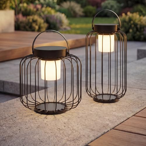 INSPINOVIA Solar Laterne | Tischlaterne | Solarlampe für Ihren Außen- und Innenbereich | Tischlampe | Wiederaufladbar auch ohne Sonnenenergie | Mit An-/Aus-Schalter (2er Set)