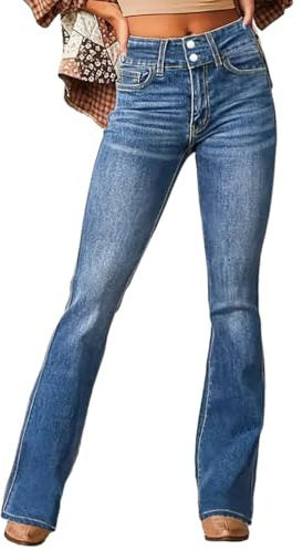 Tomwell Jean Bootcut Femme Jean Taille Haute Mode Stretch Pantalon Denim Flared Leggings A Bleu Clair L