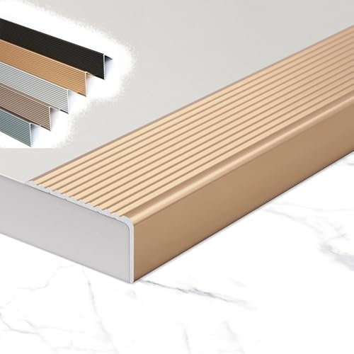 SMELEDFCFK rutschfeste Stufenkantenprofil Metall L-förmiges Treppenkantenprofil 90cm 120cm Treppenkante 5cm Breite Treppenkantenschutz Für Holz Fliesen Vinyl Marmor, Wasserdicht(Gold,L 90CM/36in/3ft)