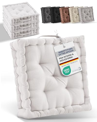 Beautissu Cuscini da pavimento 50x50 cm - Cuscino materasso spesso 10cm - 100% cotone cuscino per sedia da interno e da esterno cuscino da pavimento con maniglia cuscino naturale - Mila